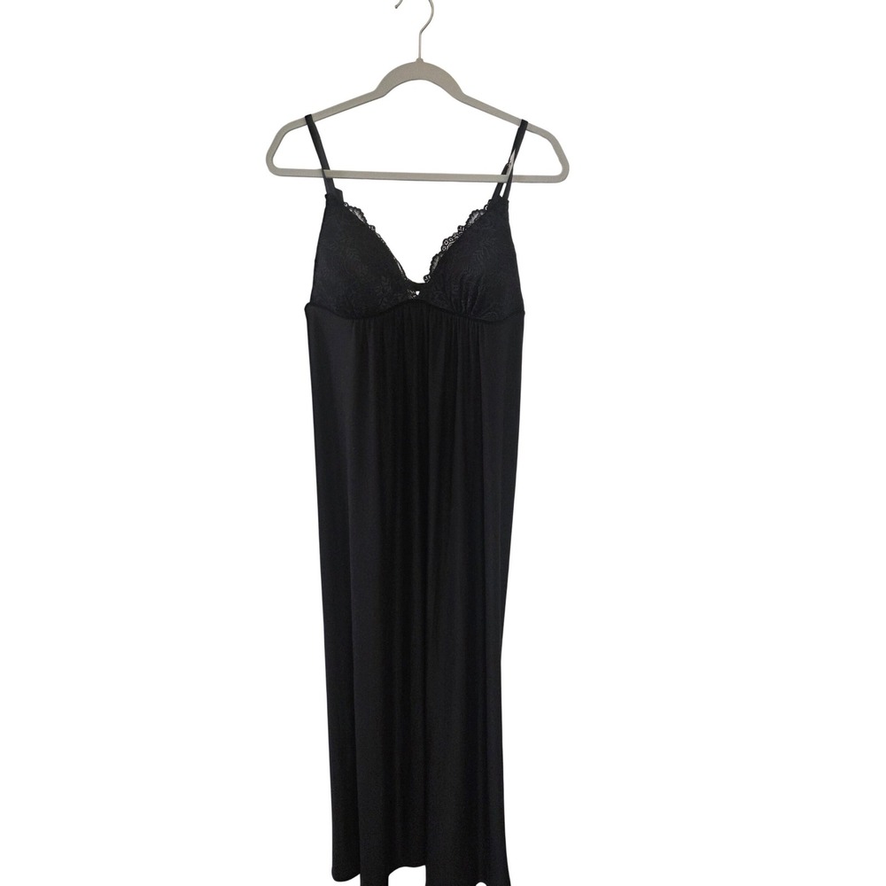 In Bloom by Jonquil Black Lace Trim Full‎ Length Nightgown Slip Dress XLarge
